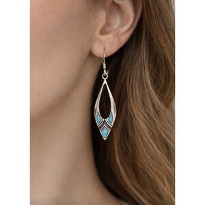 VTG Silver Cloud SC Sterling Silver Turquoise Inlay Dangle Earrings Southwestern